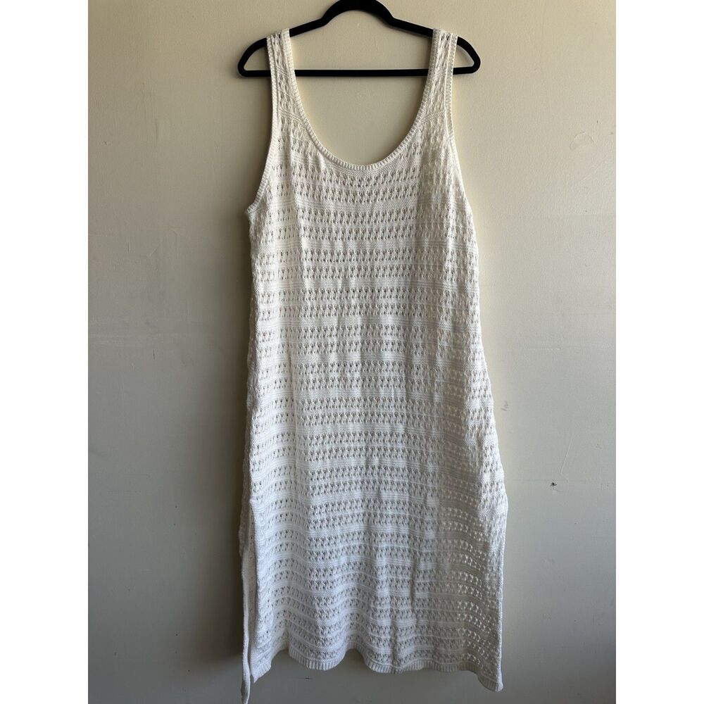 Old Navy Crochet Sweater Tank Dress Cover Up 2X Cream Sleeveless Knit Beach Boho